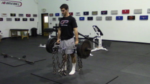 The trap bar deadlift with chains is another example of how using accommodating resistance can improve technique and decrease the risk of injury. 